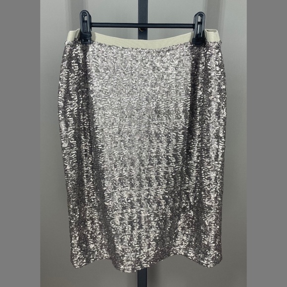 NEW J Jill Skirt Womens Small petite brown sequin pencil cocktail party - Picture 1 of 8